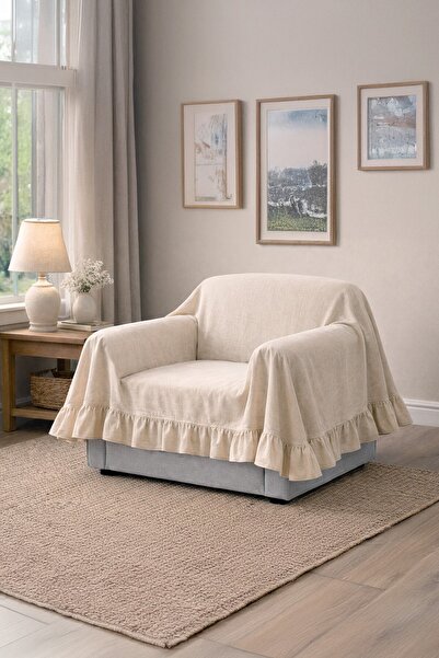 cotton maison Натурален калъф за диван с набори Vintage 180x180 cm