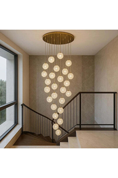 RFAN LED Chandelier, Model H98022-30, Crystal Texture, Metal, 30 x G9, Gold