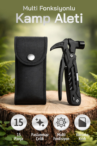 Badem10 ERA06939 Çok Amaçlı Kamp Aleti Çekiç Pense Tornavida Seti Testere Kab...