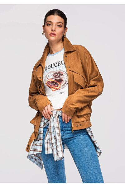 OMBRE Women's Bomber Jacket OW-JAFL-0122 Elegant Transition Camel