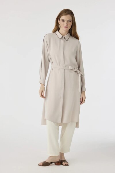 Zühre Şerit Detaylı Uzun Bej Tunik 1646