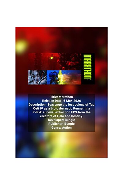 OEM Marathon Infographic Poster, PvPvE Extraction FPS, Premium Cardboard 250g...