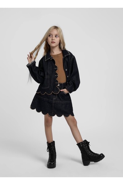 Escabel Girl's Denim Jacket Skirt Set