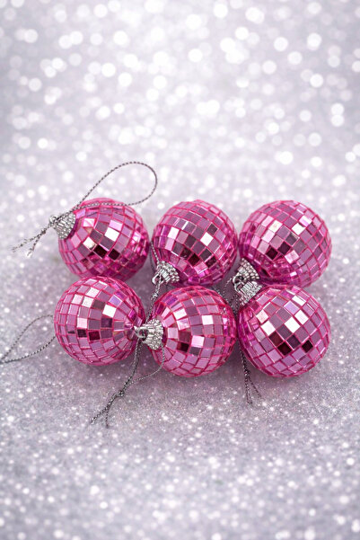 PARTİPORT 6-Piece Red Disco Cake Christmas Ornament 4 cm – Mirror Ball Cake D...