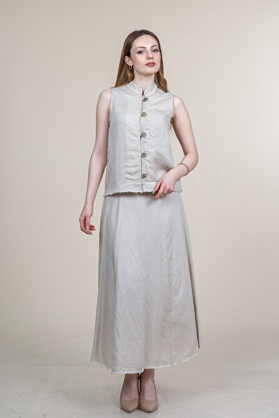 MissVina İp S Fringed K Linen Y Vest and Skirt Set 1236