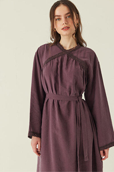 ZÜLAYS Dantelli Tensel Elbise Mürdüm