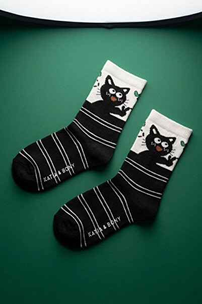 Katia&Bony Kedi Με σχέδιο Μαύρες Παιδικές Κάλτσες