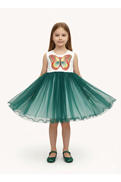 Bidani فستان أخضر فاتح اللون، أخضر داكن، مقاس من سنتين إلى 12 سنة