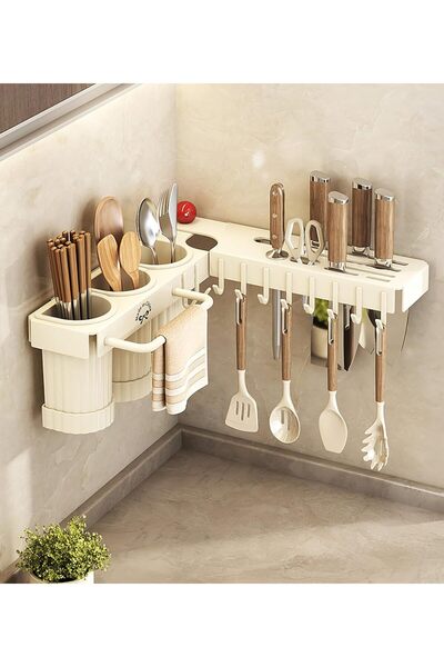 Arabest منظم أدوات مطبخ يُثبت على الحائط، رف تخزين دوار مع حامل سكاكين، رمادي