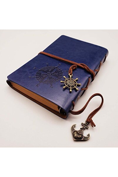 Zeynep Büyükbay Compass Patterned Unlined Leather Notebook |   Navy Blue