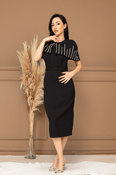 BEYBOS Double Fabric Pencil Dress with Bolero Detail - Black