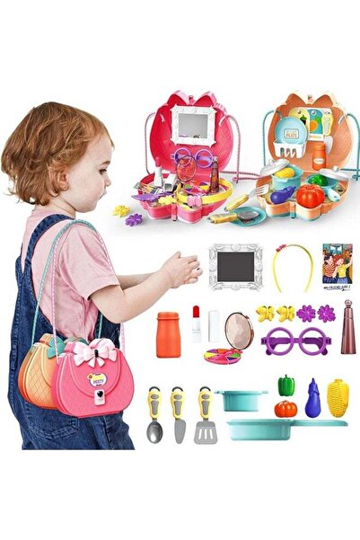 Arabest 2-Pack Kids Pretend Makeup Kit and Picnic Bag, Fake Beauty Toys with ...