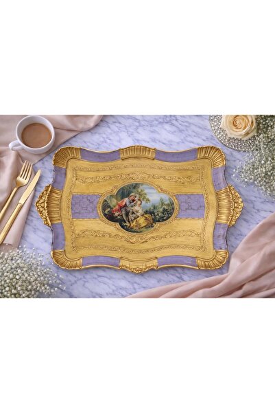 decovien Hand Painted Rosewood Wooden Tray Aesthetic Patterned Elegant Presen...