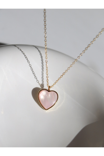 Reorah Collection Pink Natural Stone Heart Necklace
