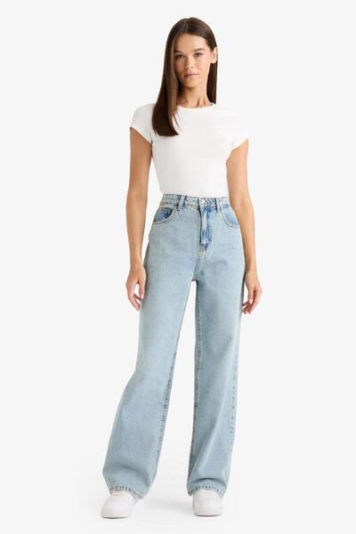 DeFacto 100% Cotton 90S Wide Leg High Waist Jean Trousers (26 Sm)