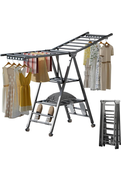 Generic 3-Tier Foldable Clothes Drying Rack, Height-Adjustable with Shoe Hold...