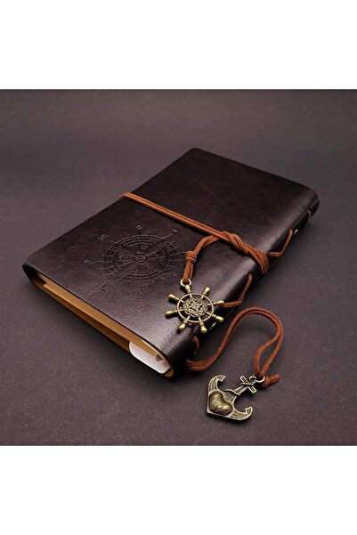 Zeynep Büyükbay Compass Patterned Unlined Leather Notebook |   Black