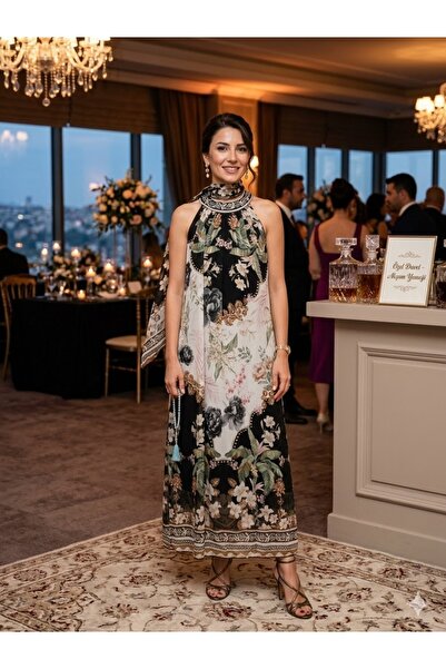 AYASOFYA OTANTIK Rochie de damă italiană, negru bej, mărimea B cu detaliu cu ...