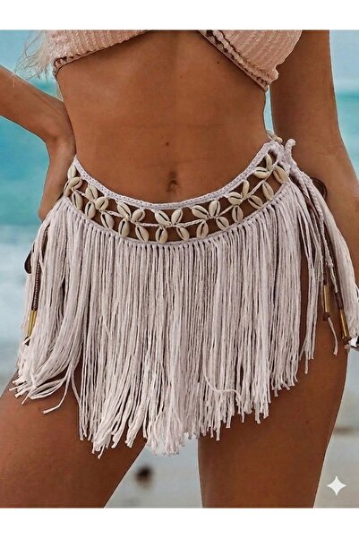 Veille Siyah Deniz Kabuklu Püsküllü Pareo Etek –Bohem Plaj Stili,Bikini Üstü ...