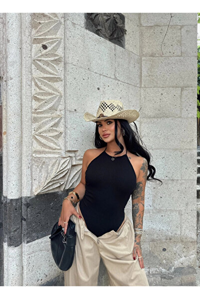 kırmızı butiks Siyah Boyundan Geçmeli Zıbın