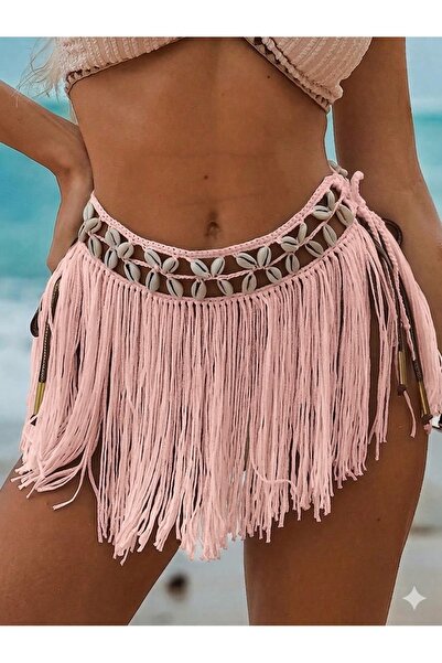 PERLMUTT Μαύρη φούστα παρεό με φούντες από κοχύλια θάλασσας – Μποέμ στυλ παρα...