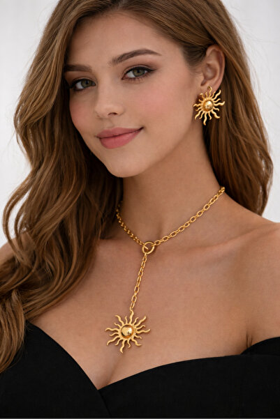 SE Jewellery Collection Selin Ersoy Güneş Model Kadın Takı Seti Kolye Küpe Go...