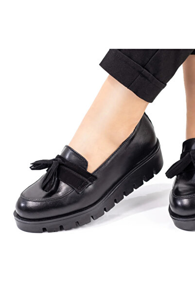 Modlet.ro Women's black matte leather casual shoes with tassels MOD03573