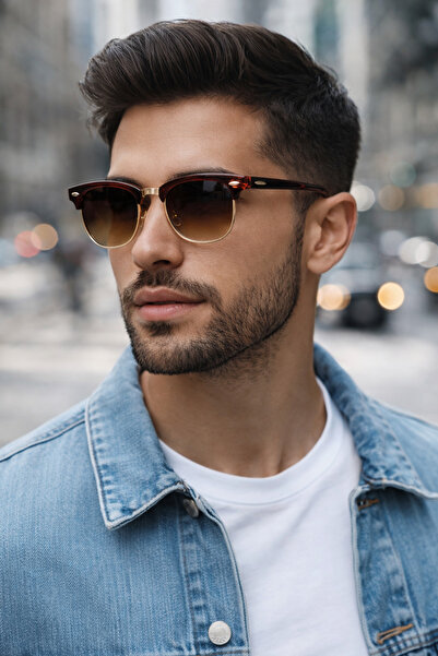 Révano Premium Retro Half-Rim Sunglasses for Men | UV Protection | Lightweigh...