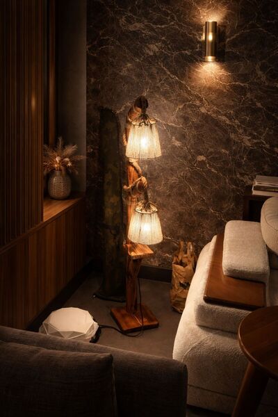 Mutluhan Desing Doğal Ağaç El Yapımı 2 Başlıklı Lambader Rustic Ahşap Salon L...