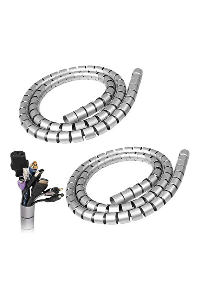 Aksesuarcı 2 Adet 16 mm Gri 1 Metre Spiral Kablo Toplayıcı, Boru Tipi Kablo D...