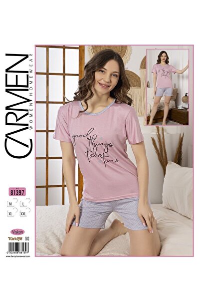Carmen Viscose Short-Sleeved Shorts Crew Neck Women's Pajama Set Anti-Sweat S...
