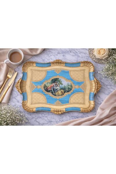 decovien Hand Painted Rosewood Wooden Tray Aesthetic Patterned Elegant Presen...