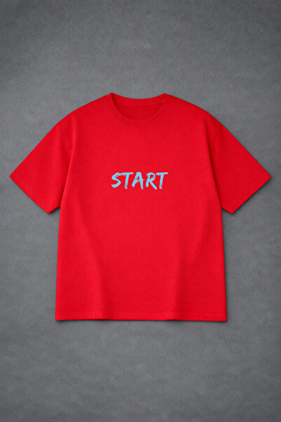 VODEXA Tricou oversize BLUE START cu imprimeu, 100% bumbac, croială confortabilă