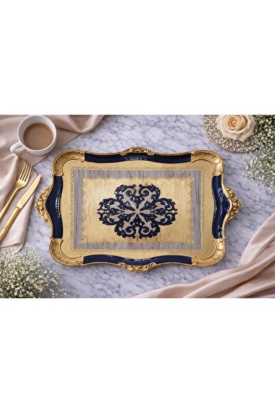 decovien Hand Painted Rosewood Wooden Tray Aesthetic Patterned Elegant Presen...