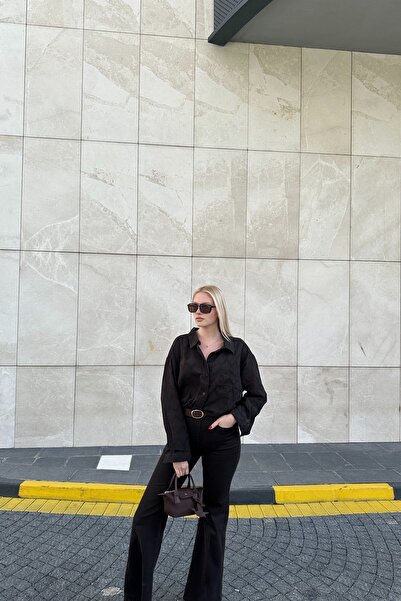 lizge giyim Suede Belt Detailed Flared Pants