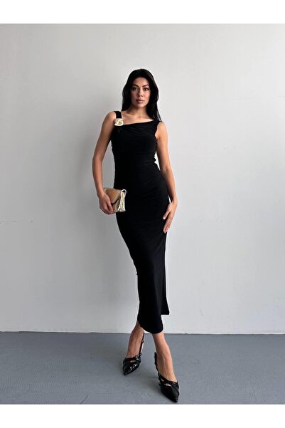 Shopping Shop One Shoulder Buckled Long Dress Black
