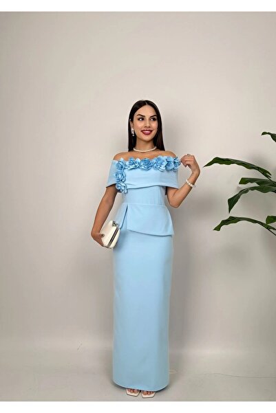 lina bayan giyim KAYIK YAKA GÜLLÜ ELBİSE