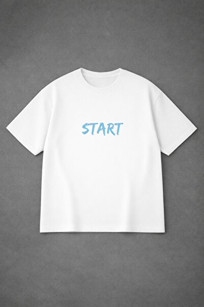 VODEXA Tricou oversize BLUE START cu imprimeu, 100% bumbac, croială confortabilă