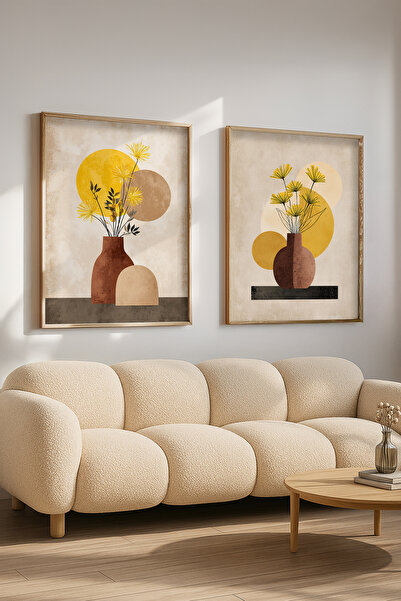 STARYUNA Wooden Framed Abstract Vase and Flower Themed Double Painting Set Yu...