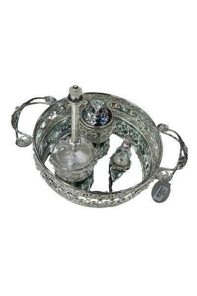 NAJM AL OUD طقم عطر وبخور مطلي بالفضة مع صينية مزخرفة