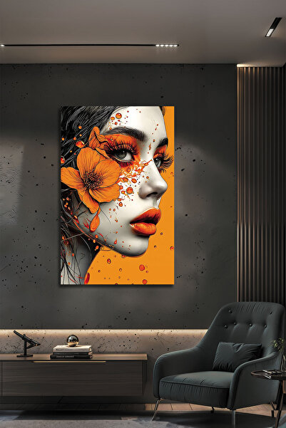 B&G DESIGN Pictură decorativă pe sticlă, portret modern de femeie de lux cu f...