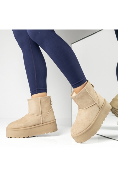 Modlet.ro Women's beige suede thick sole UGG-style boots MOD12835