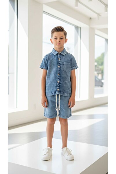 Ugly Duck Muslin Washed Shirt and Shorts Set for Ages 03-08 - Blue