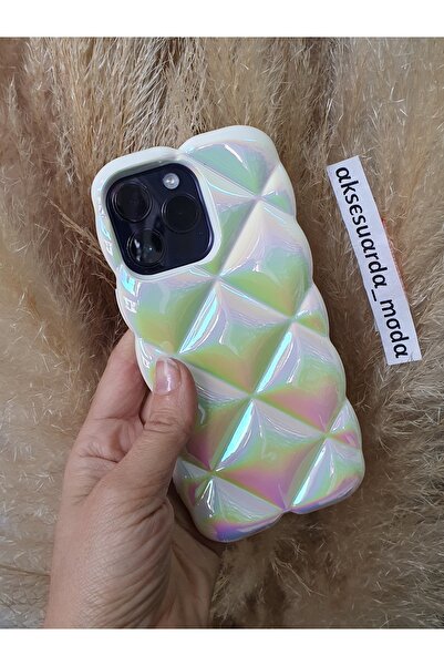 ZB Aksesuarda Moda iPhone 16 Pro Max Compatible Diamond Pattern Hologram Sili...