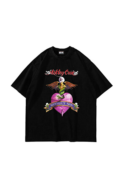 Bak Moda Mötley Crüe Štampano Oversize kroj Unisex crna majica