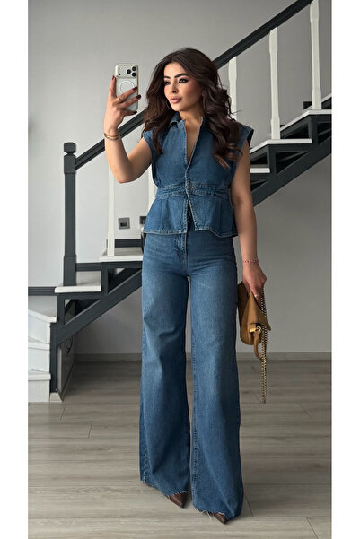 Oslove جينز أزرق واسع الساق قابل للغسل