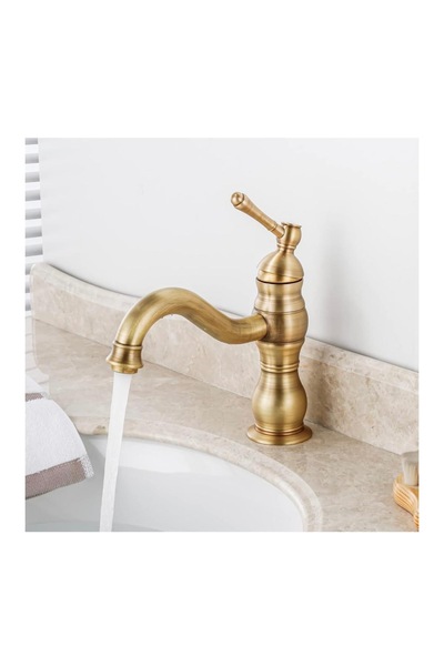 banyosepeti Mat Gold Klasik Lavabo Bataryası Fırçalanmış Gold Armatür Banyo M...