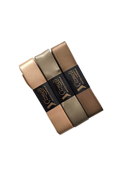 çizmeli مزدوج الوجهين شريط ساتان 30 مم 10 متر 3 قطع ذهبي-مينك-بني