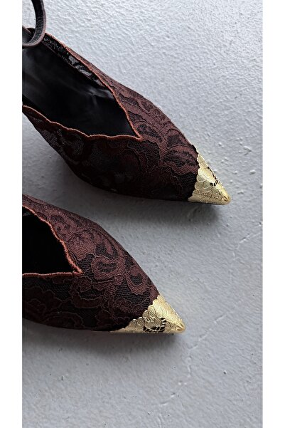 Eataly Shoes Καφέ Στιλέτο με λουράκι αστραγάλου Δαντέλα από την Brown Icon