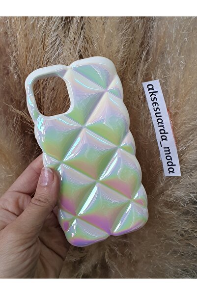 ZB Aksesuarda Moda iPhone 16 Compatible Diamond Pattern Hologram Silicone Case